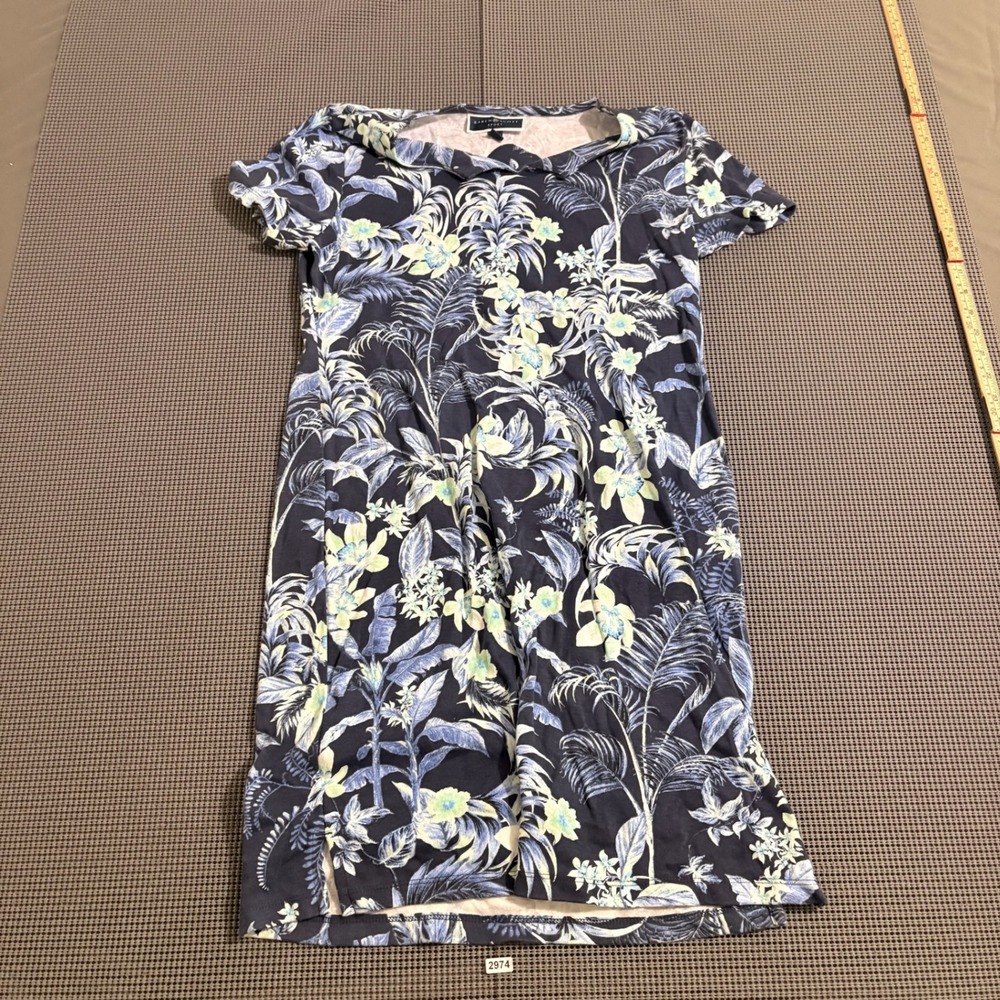 Karen Scott Sport Women Navy Blue Tropical Floral T-Shirt Dress Size PM